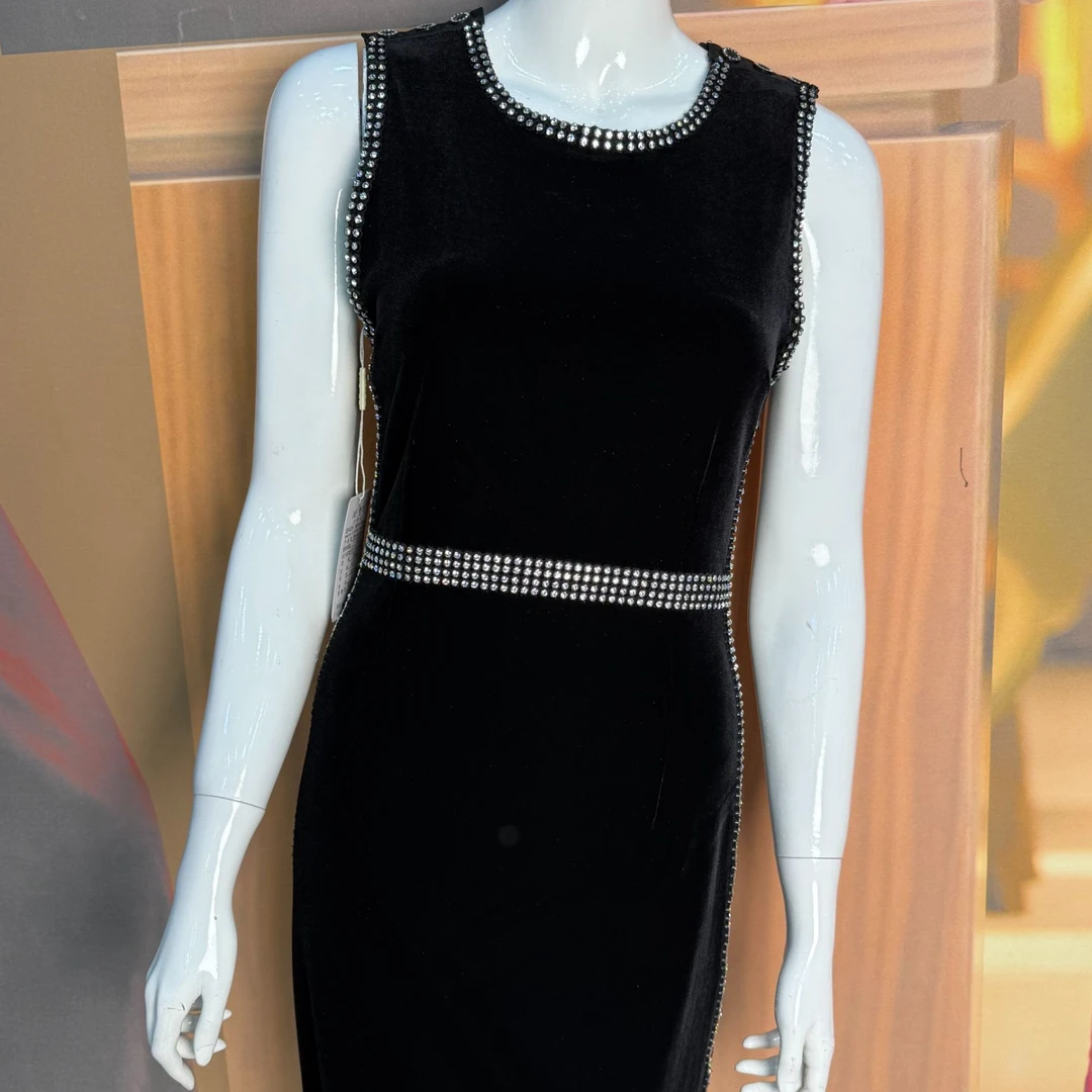 秀巧专柜高端丝绒定制预售款无袖长裙2946款