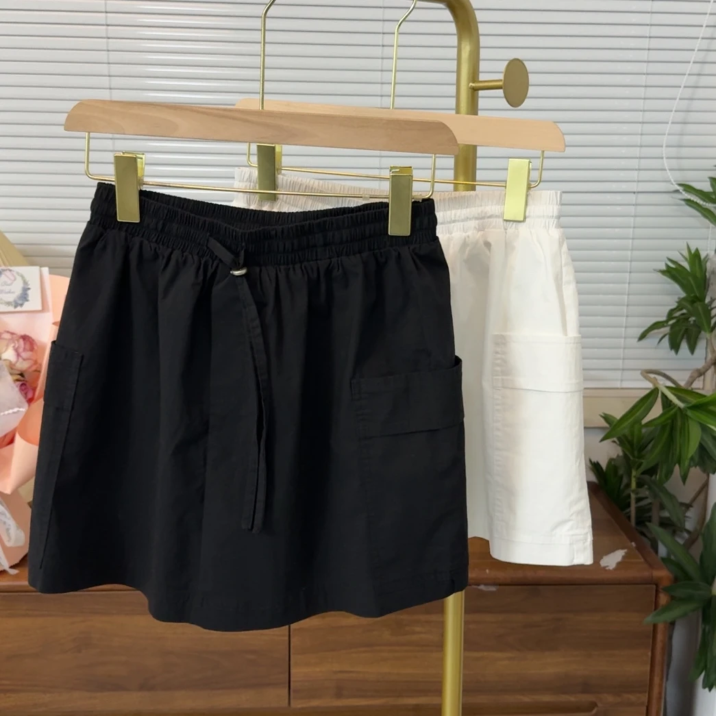 【原歌2】抽绳高腰薄款侧边口袋工装短裙裤YG508