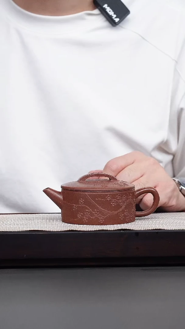 茶壶紫砂红降坡堆绘汉瓦