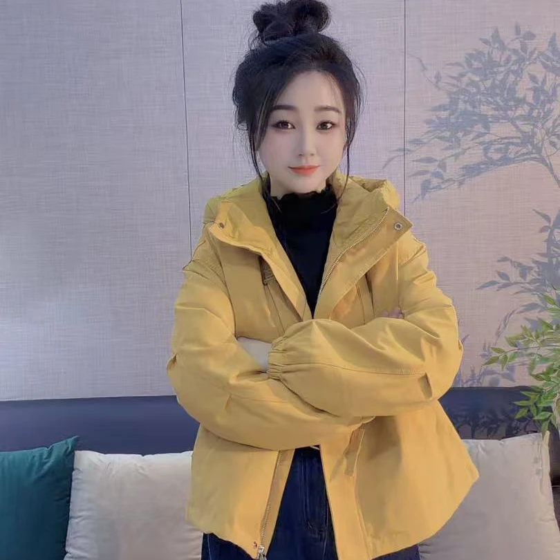 丹丹精选--279716新款连帽拉链字母抽绳羽绒冲锋衣外套