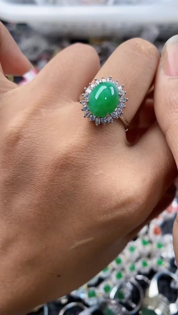 银S925镶嵌戒指翡翠555---3