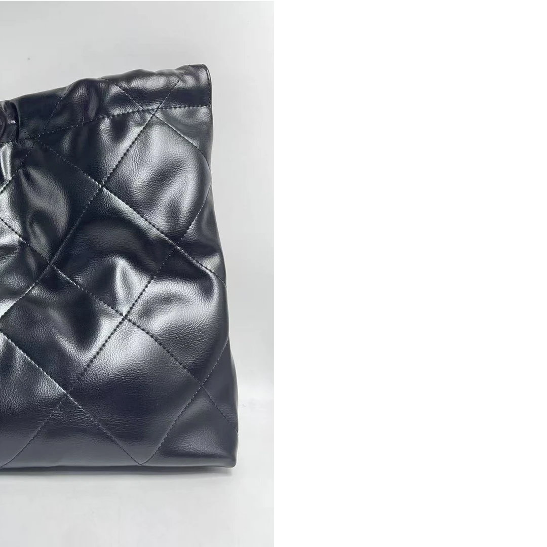 LQ-珍妮同款【油蜡亮面真皮垃圾袋】黑色大号0125