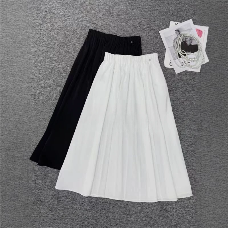 07533 法式半身裙日式裙子显瘦高腰常规褶皱白色松紧带百搭