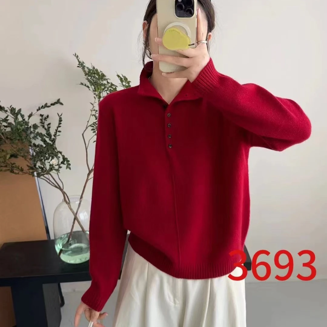 韩版宽松百搭显瘦针织打底衫女半开扣套头内搭