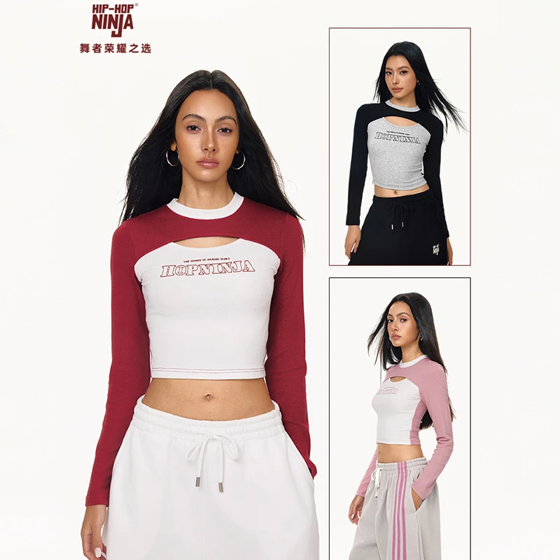 HIPHOP NINJA美式复古辣妹街舞紧身长袖jazz爵士舞上衣打底T恤