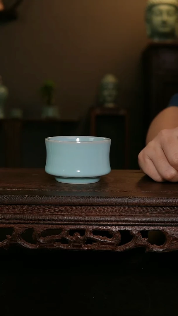摆件天青手工束腰杯 印章