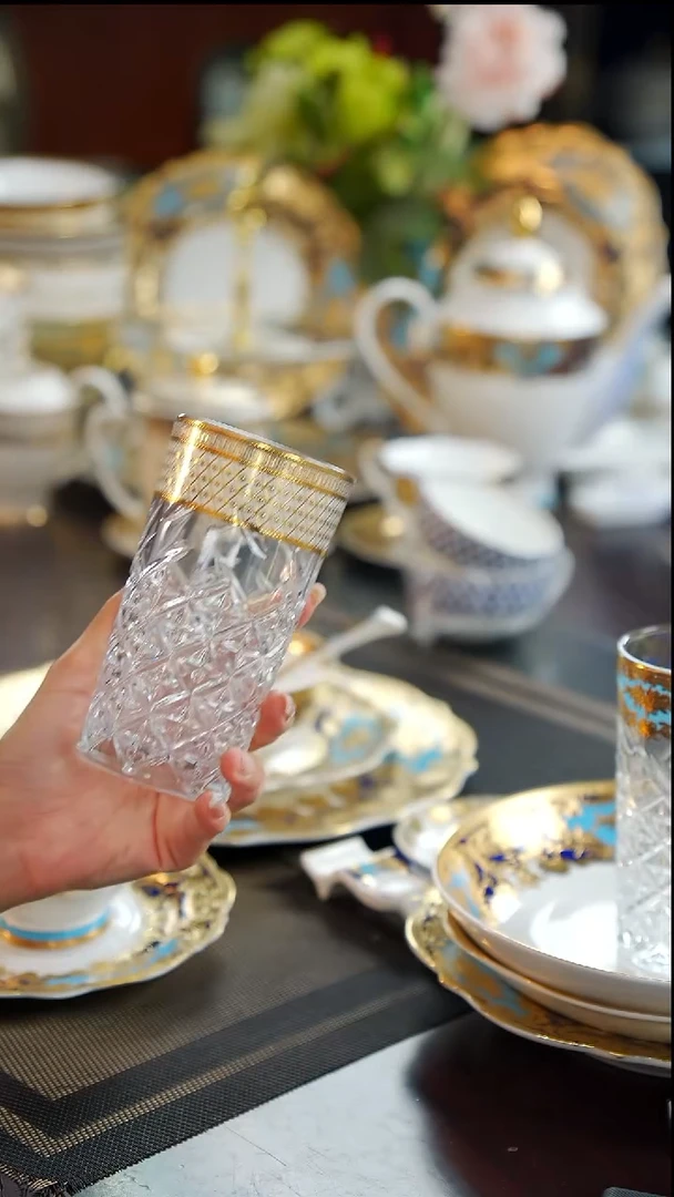 瓷片水晶玻璃杯2个