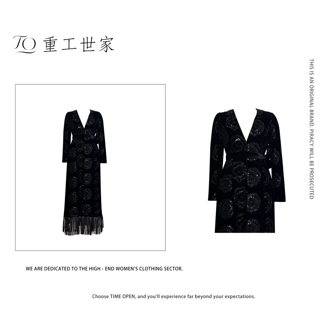 轻奢时尚洋气流苏玫瑰钉珠丝绒氛围感大衣