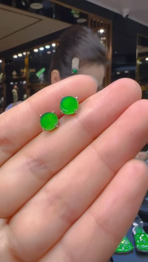 翡翠银S925镶嵌耳饰003（多样性发其一）