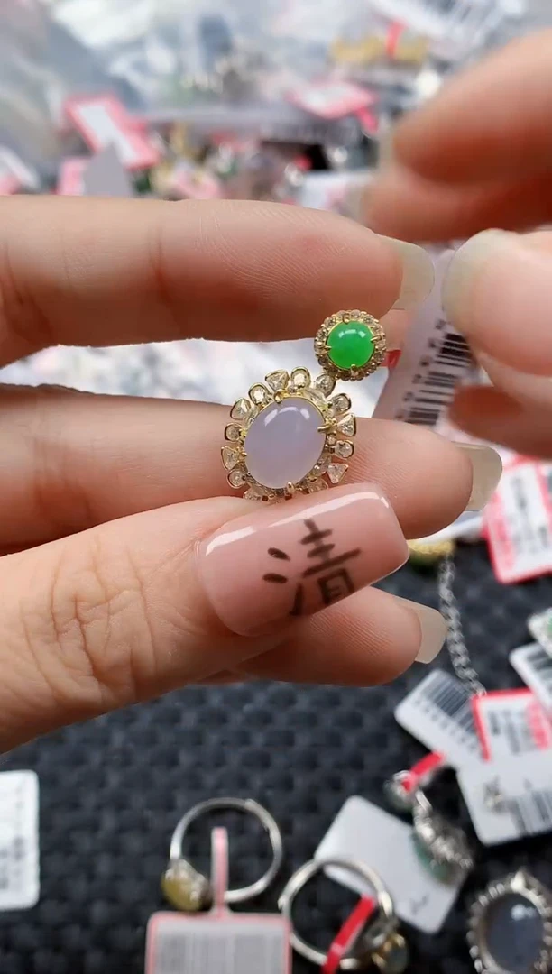 银S925镶嵌戒指翡翠天然A货缅甸翡翠