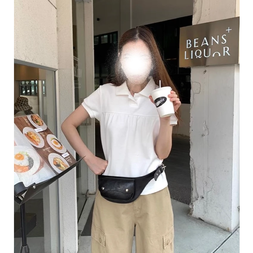 韩系POLO领泡泡袖抽褶短袖T恤女夏季韩系甜美百搭新款上衣