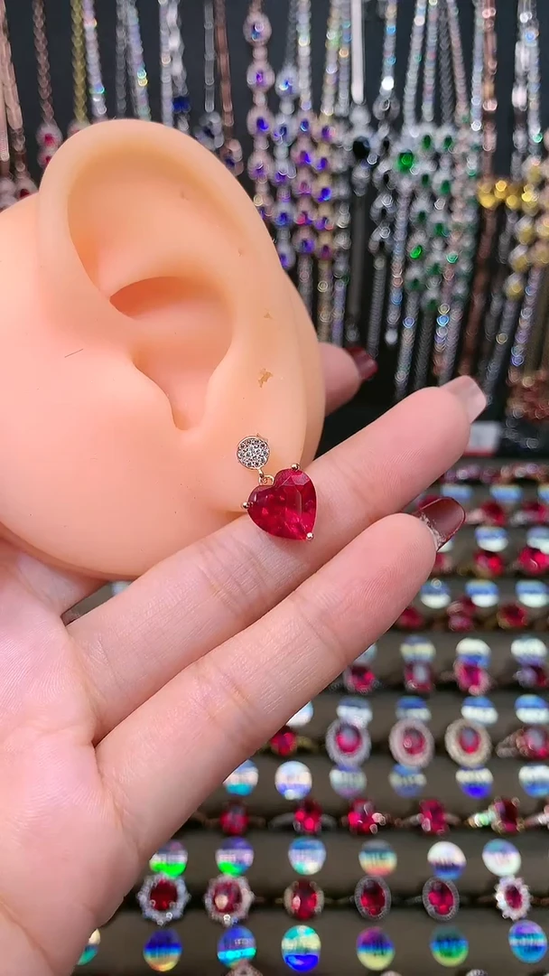 【闪购商品】红宝石耳饰银S925镶嵌玫瑰金