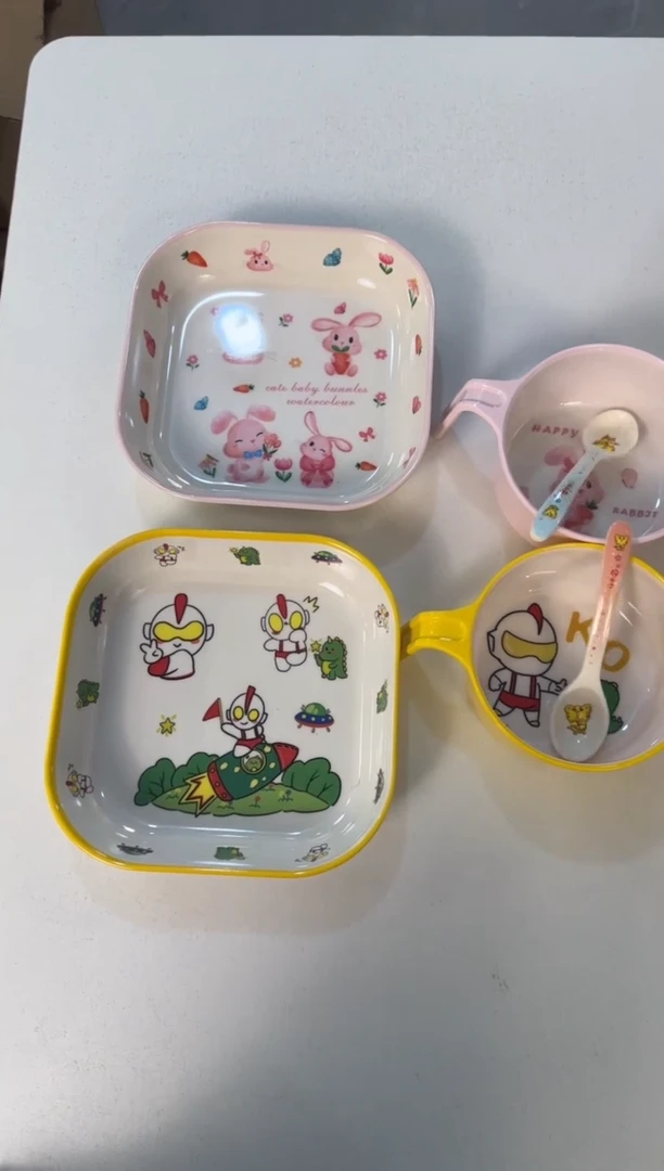 密胺兔子超人餐盘+手把碗+勺子