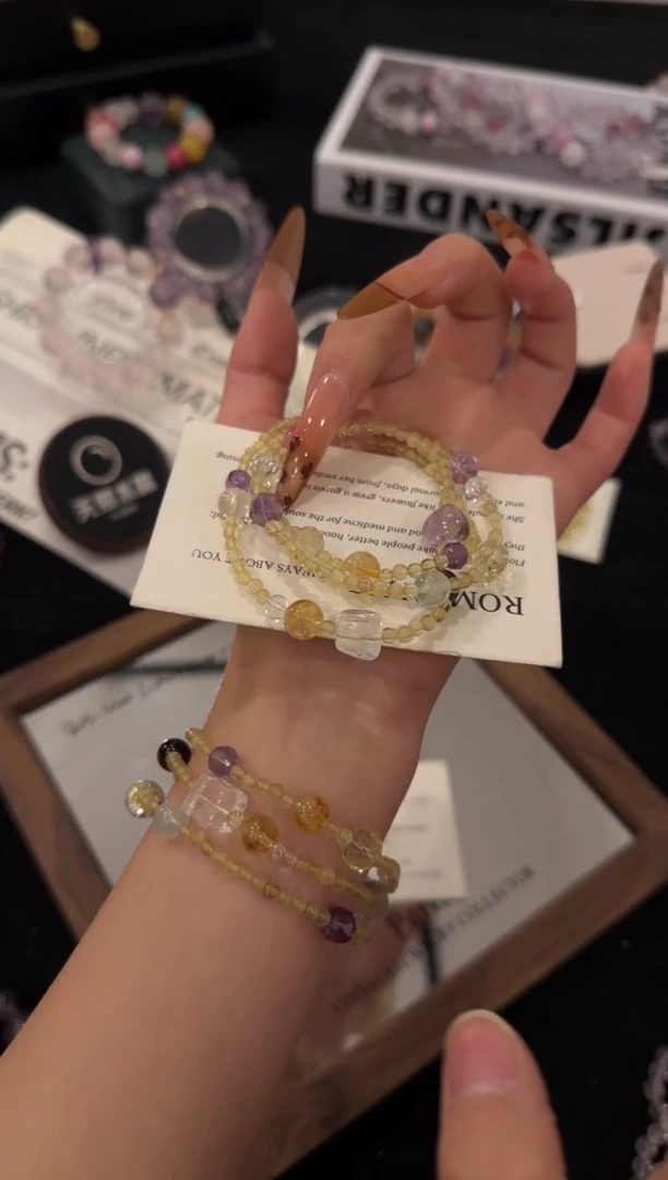 未镶嵌手链水晶金发晶三圈x3140