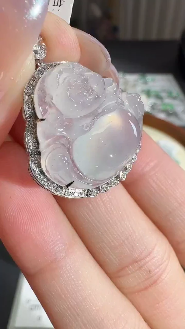 吊坠(不含链)18K金镶嵌翡翠【源头工厂】钻石镶嵌