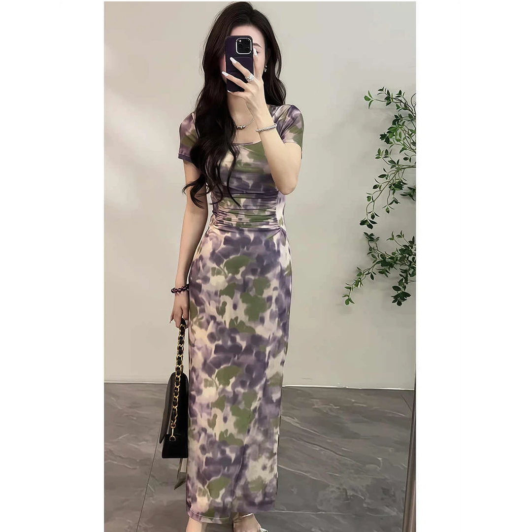 夏季韩系法式纯欲短袖连衣裙女夏装名媛辣妹高级感收腰显瘦长裙子