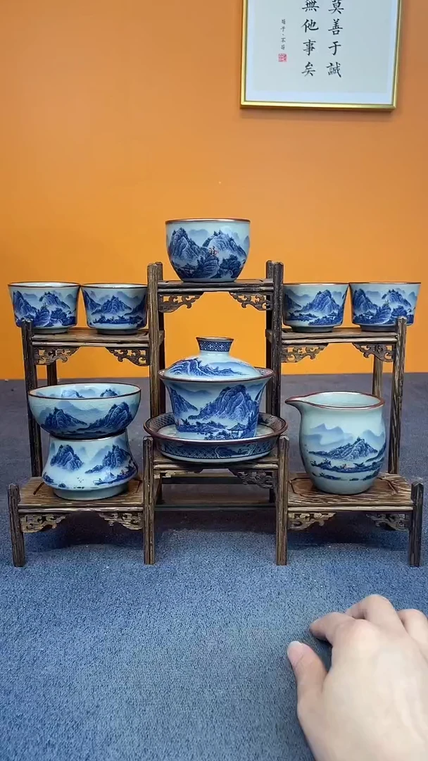 陶瓷景德镇釉下青花八件套