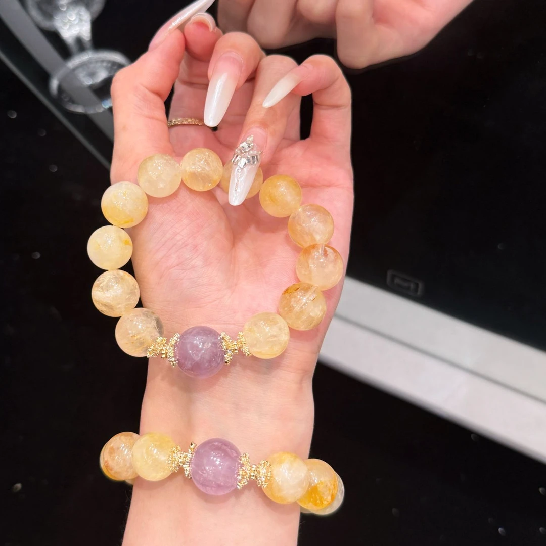 【夏至陌离】天然水晶黄胶花手串女生显白薰衣草手链多样性发一