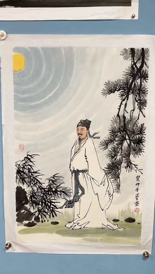 国画兴*灵安汝杠【举头望明月】