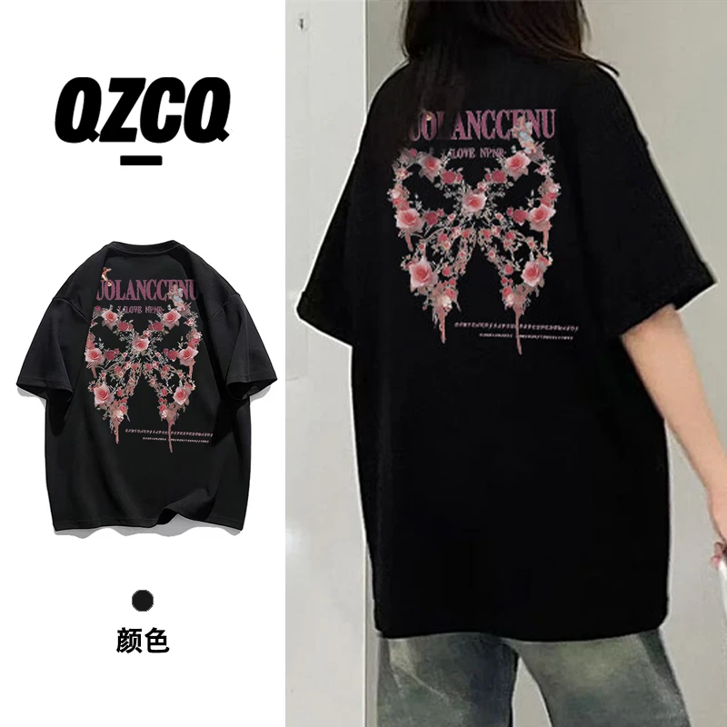 QZCQ复古美式荆棘宽松港风三条杠短袖t恤韩版潮休闲上衣圆领时尚