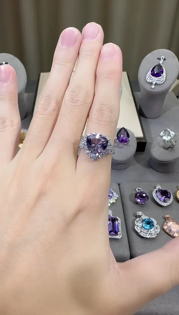 银S925镶嵌戒指紫晶11mm戒指设计款