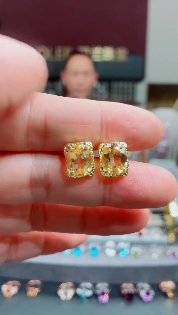 银S925镶嵌耳饰黄晶黄晶耳钉