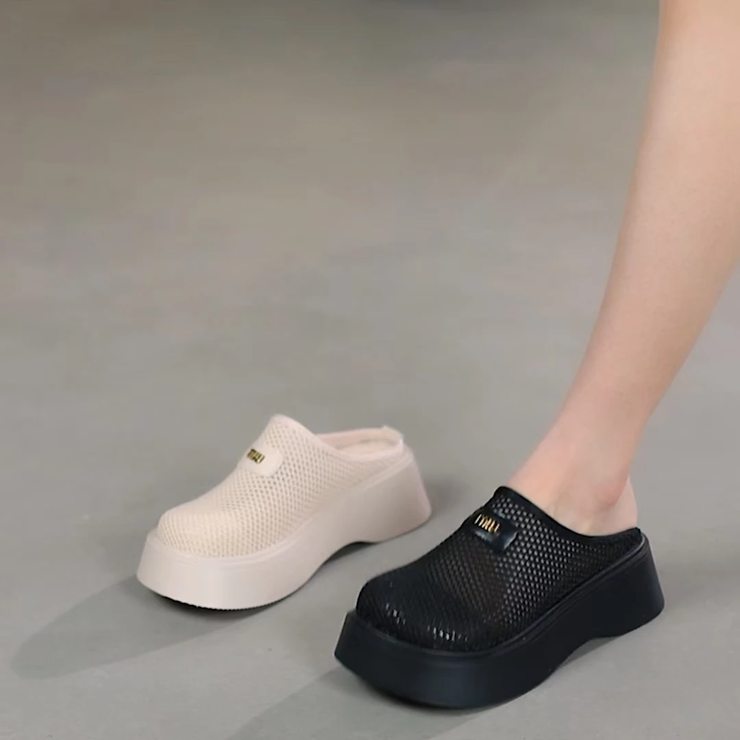 网红包头拖鞋女夏外穿2025新款厚底网鞋百搭透气网面半拖鞋子爆款