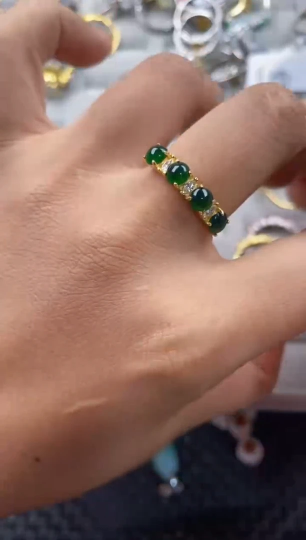 银S925镶嵌戒指翡翠666---9