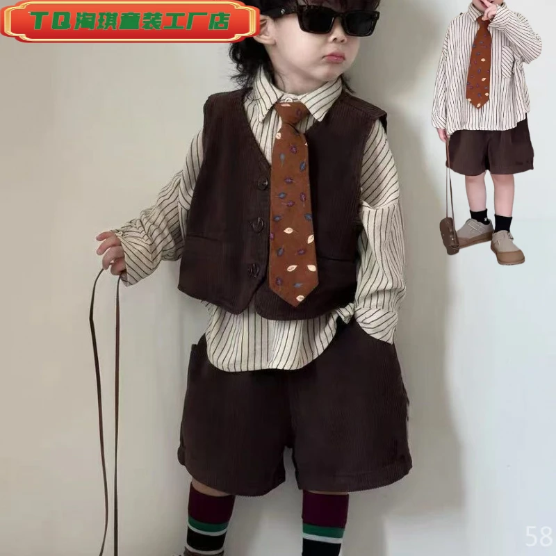 儿童洋气休闲套装男童2025蛇年服演出表演服主持人小香风百搭款