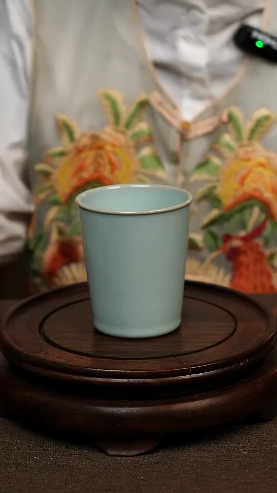 瓷片天青色全手可乐杯200ml微瑕不带礼盒