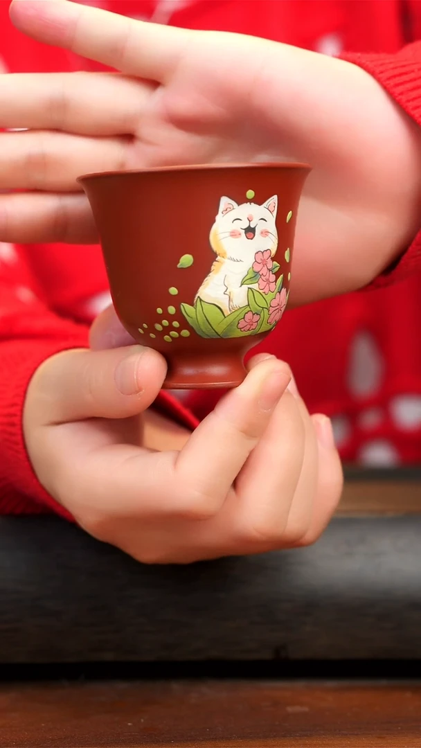 【闪购商品】紫砂茶壶大红皮猫咪杯