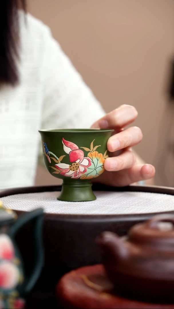 茶壶紫砂民国绿荷花高脚杯