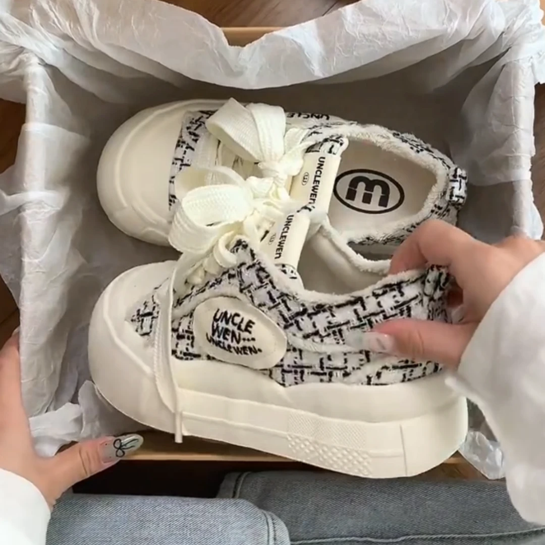 韩版校园风云朵帆布板鞋女2025夏季新款小香风厚底圆头透气休闲鞋