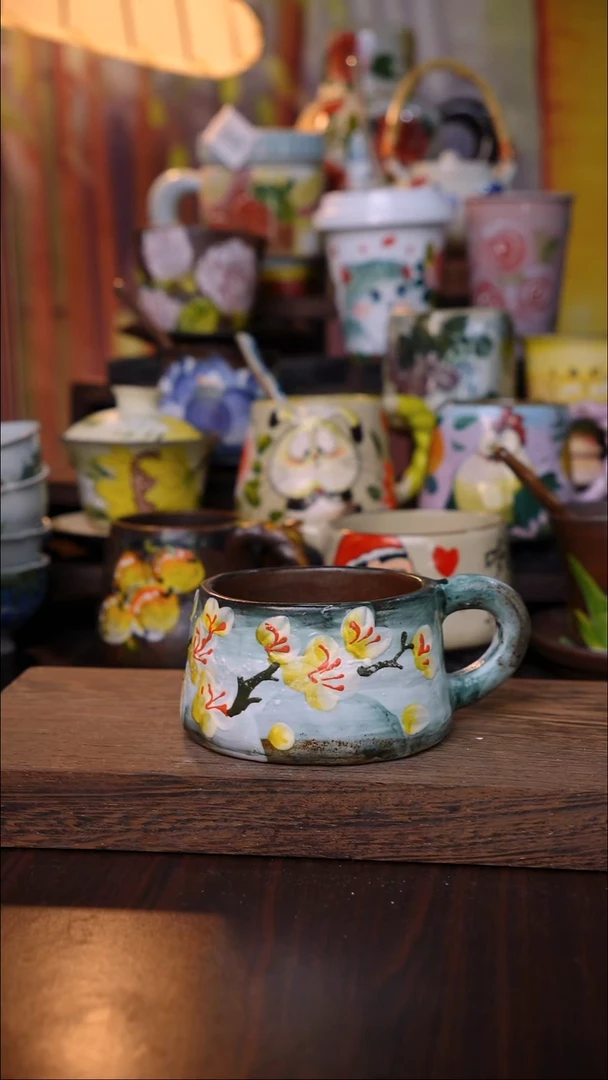 杯子陶泥垚手作 景德镇手工手绘陶瓷器物