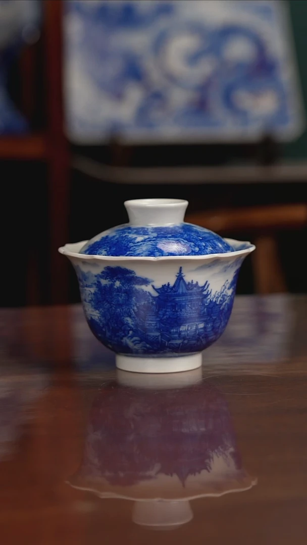 自成堂柴窑青花蓬莱仙境