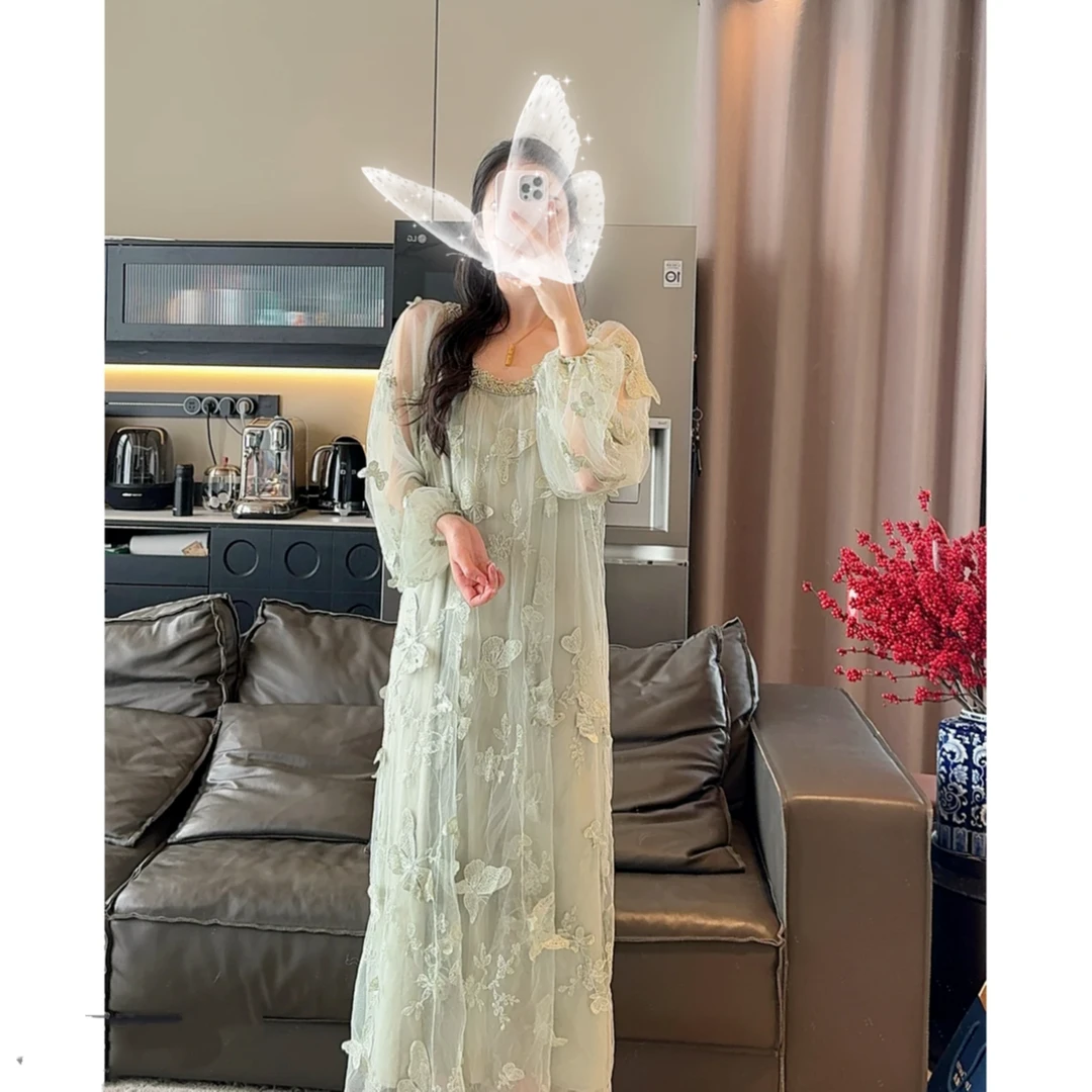 茶歇法式连衣裙女2025春夏新款高级感气质裙子温柔风泡泡袖中长裙