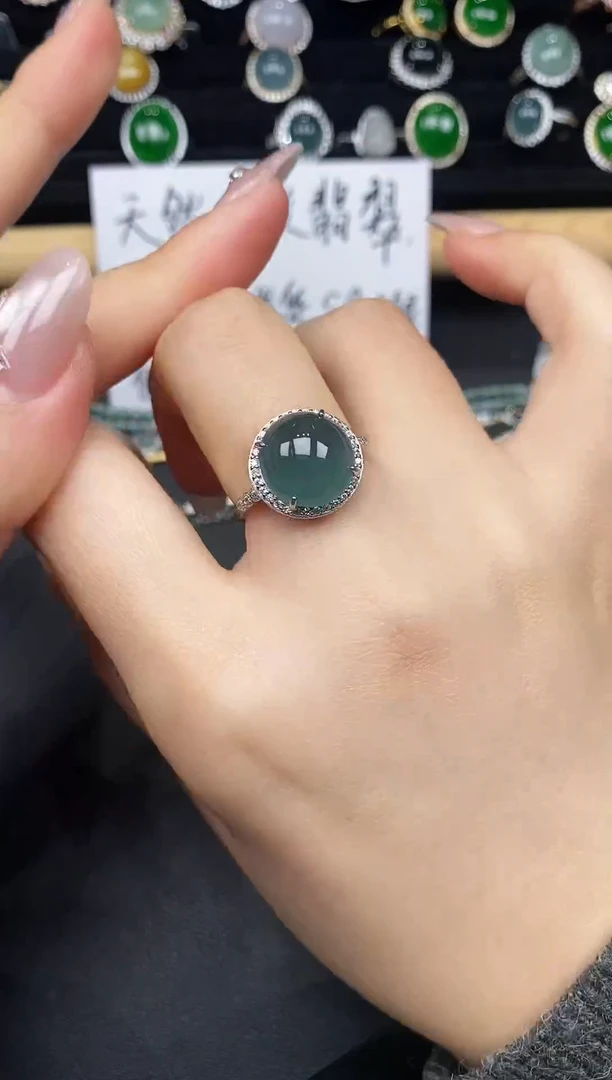 银S925镶嵌戒指翡翠37858