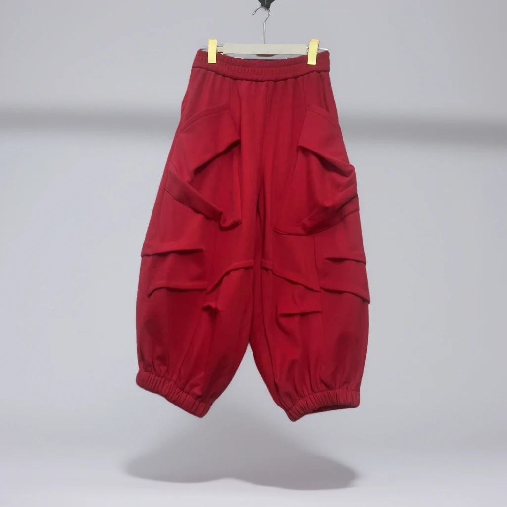 新款潮流松紧腰个性设计师洋气时尚潮牌女装加绒宽腿女士灯笼裤