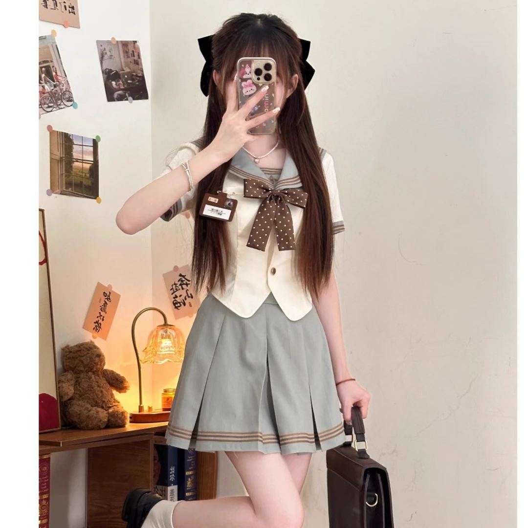 【绿野仙棕】学院风套装女蝴蝶结设计感短裙两件套