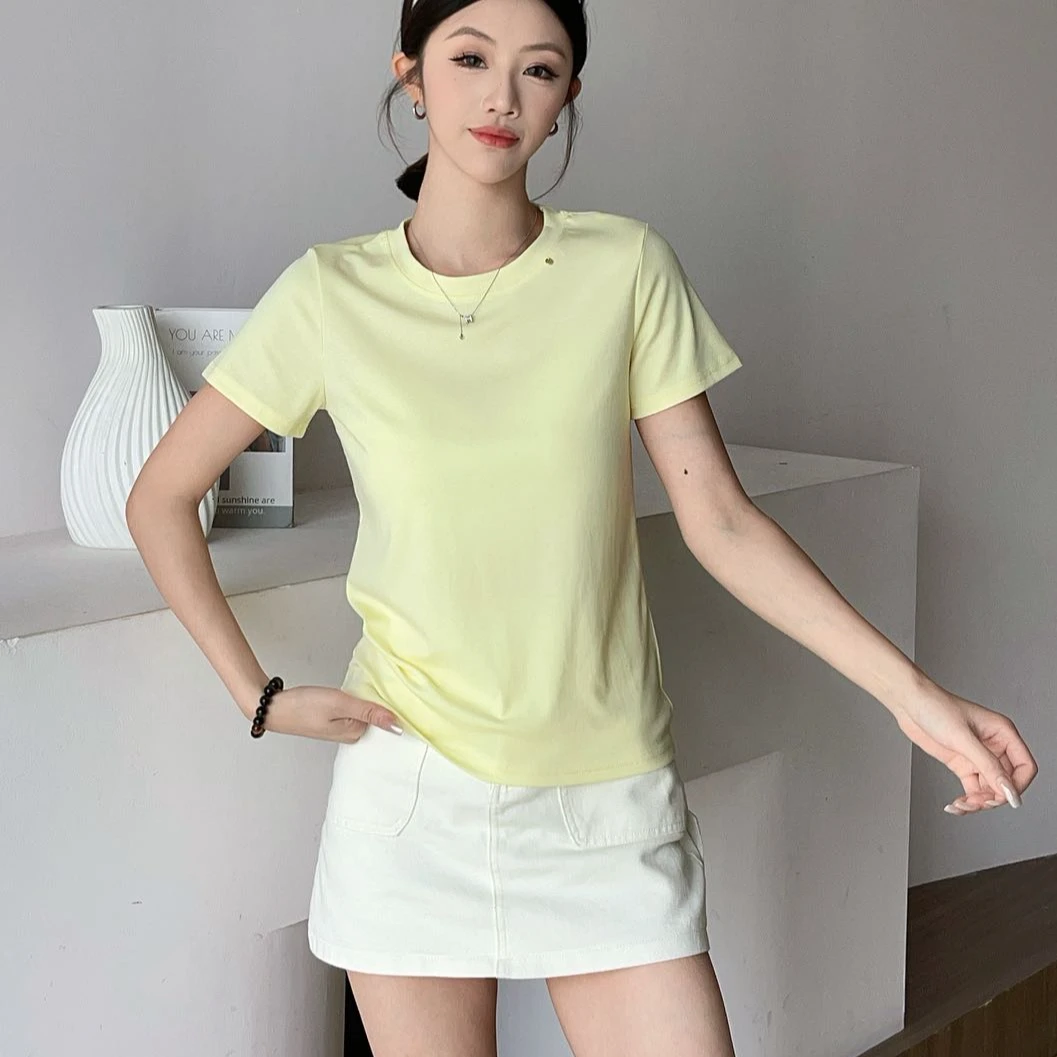 2025夏季新款显瘦百搭休闲短袖T恤091圆领上衣-敏儿