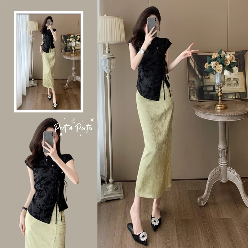 新中式国风穿搭一整套2025新款改良汉服盘扣上衣搭配半身裙两件套