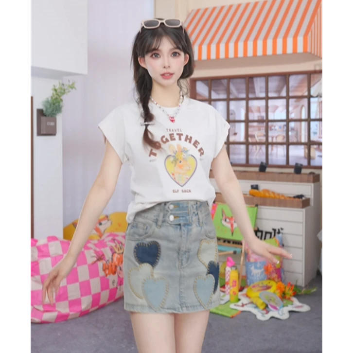 5130【金拐子】妖精的口袋宽松连肩袖短袖t恤女夏季新款设计感显