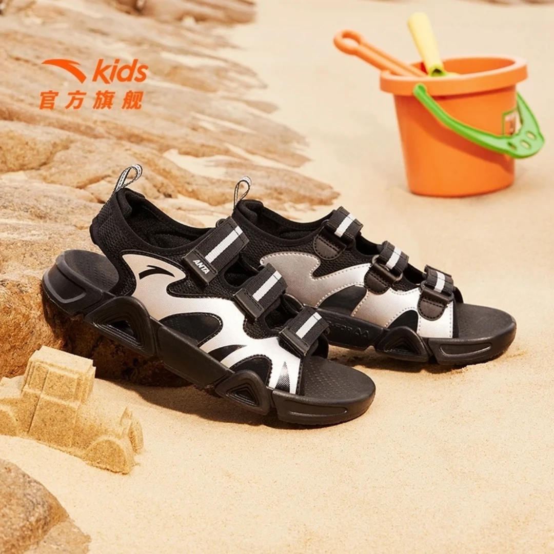 安踏儿童男大童沙滩鞋2025夏季新款舒适防滑耐磨青少年露趾凉鞋潮