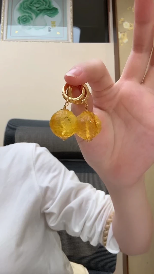 琥珀未镶嵌耳饰耳环