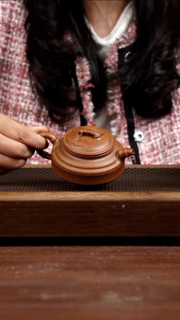 茶壶紫砂龙骨金砂双线竹鼓160CC