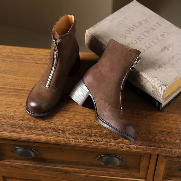 大龙甄选~5.5公分头层羊皮/复古英伦风短靴177-9