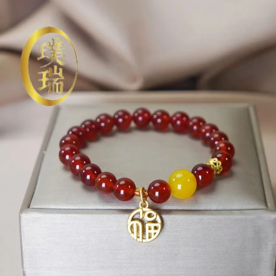 天然红玛瑙单圈福牌流苏手链 多样性发一 SL332