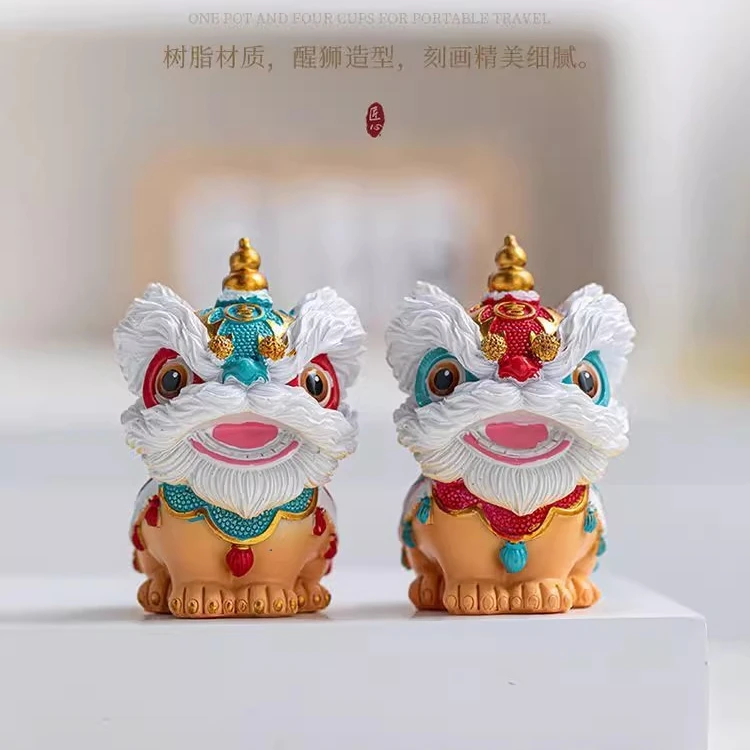 国潮醒狮招财茶宠摆件国风家居装饰文创舞狮茶玩ZH2441