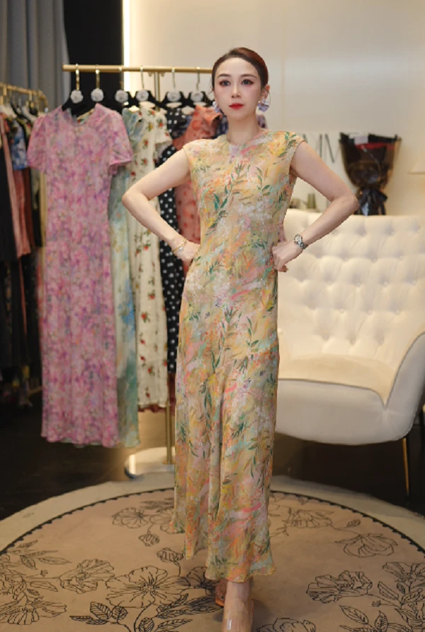 【董董】C466 金枝玉叶新款新中式印花高级显瘦连衣裙