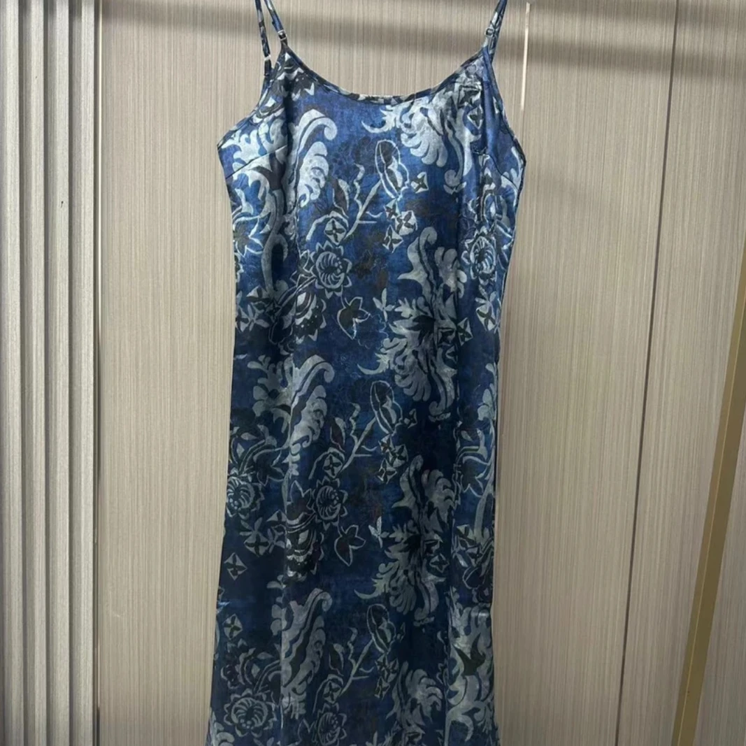 N117【青花瓷】时尚气质连衣裙女无袖中长裙夏季复古吊带裙国风裙子